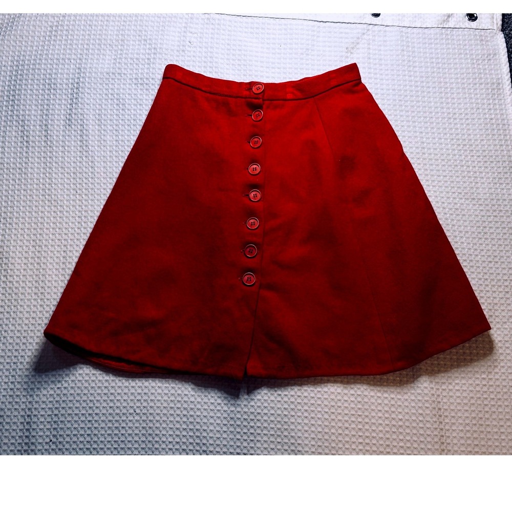 Vintage Alan Rodin London Red Wool Button Front Skirt Missy Size 11 (24" Waist)
